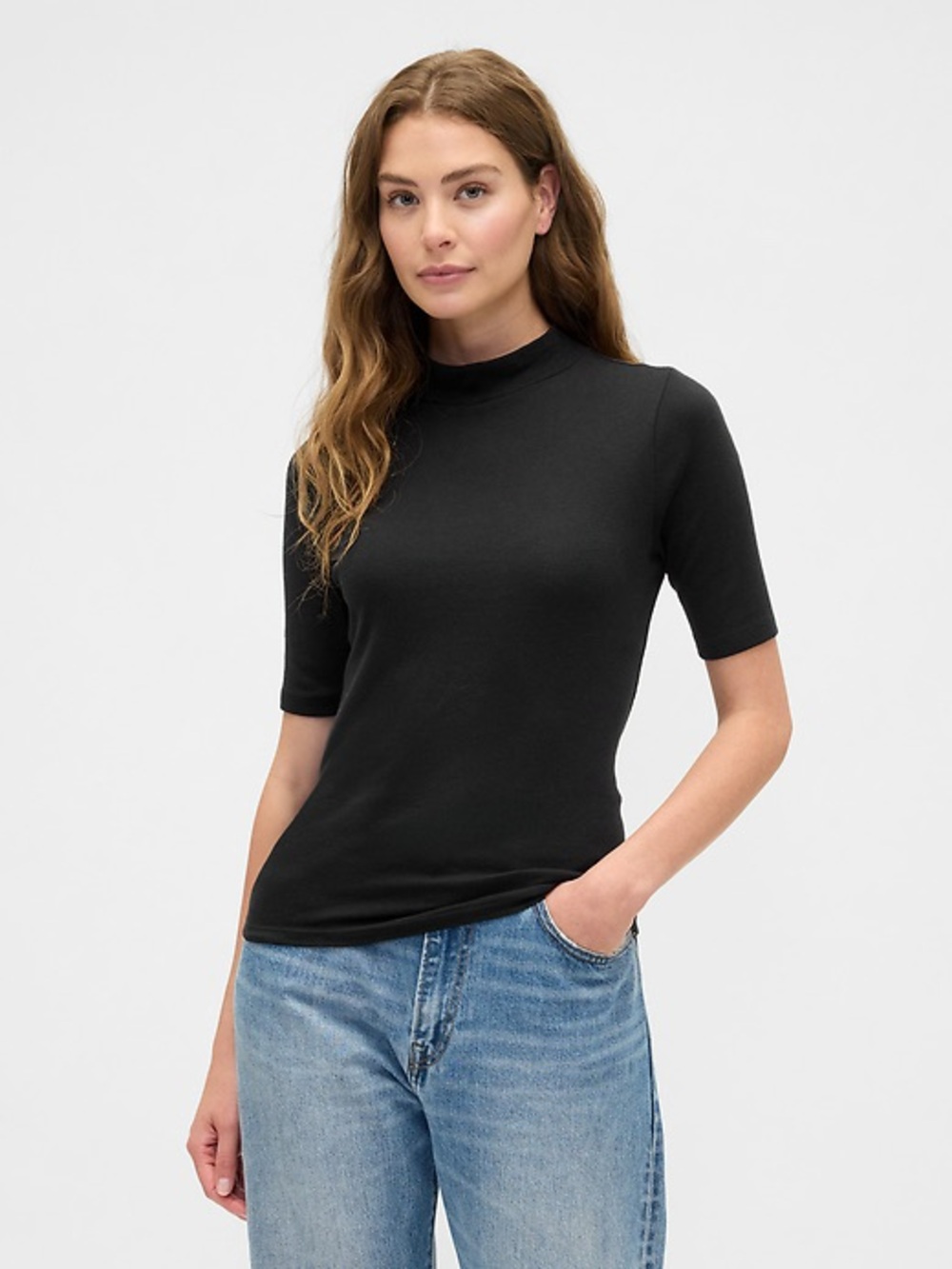 Massimo Dutti Dark Grey Mock Neck Short Sleeve Top